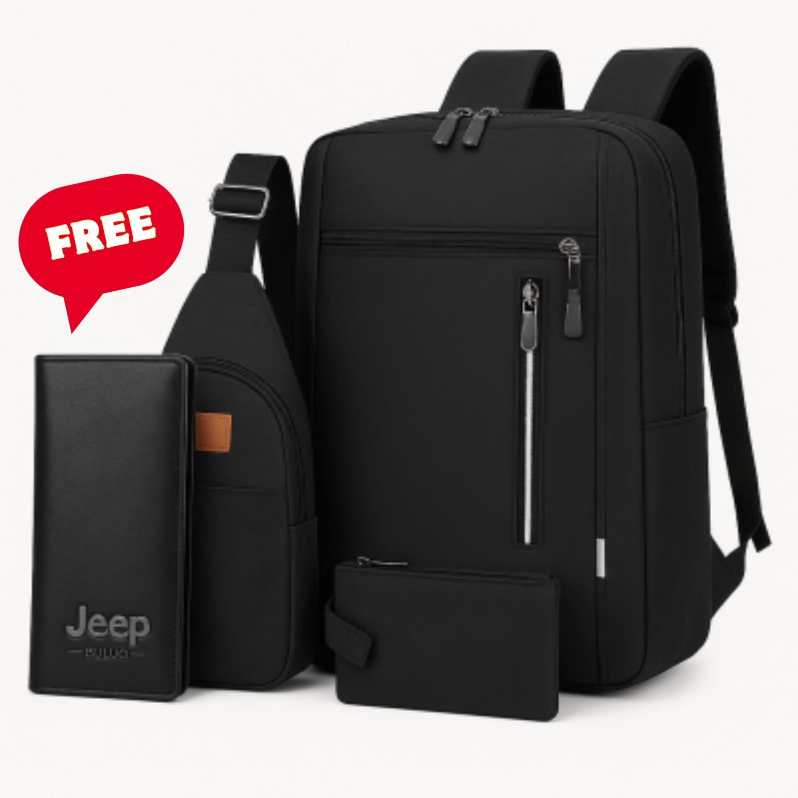 Premium Travel Bag Set 3-in-1 with FREE Jeep Wallet | Waterproof Backpack
